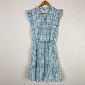 Draper James RSVP Blue Green Plaid Sleeveless Button Front Dress